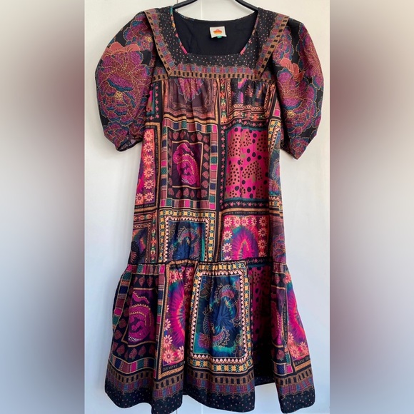 Farm Rio Mixed Scarves Frill Midi Dress - Picture 7 of 9